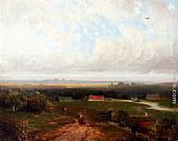 Figures Canvas Paintings - A Panoramic View Of Haaelem With Figures On A Track In Kraantje Lek In The Foreground